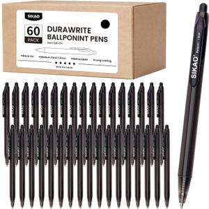 Black Pens Bulk, 60 Pack Durawrite Retractable Ballpoint Pens Black Ink 1.0mm, Click Pens No Bleed No Skip Smooth & Vivid Writing for Teachers, Students, Restaurant Servers, School & Office Supplies