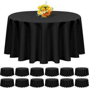 12 Pack Round Tablecloth 120 Inch - Black Polyester Table Cloth, Premium Stain and Wrinkle Resistant Washable Fabric Table Cover for Wedding Party Banquet Restaurant Reception