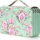 Vomgomfom Colored Pencil Case - 200 Slots Pencil Holder with Zipper Closure Twill Fabric Large Capacity Pencil Case for Watercolor Pens or Markers, Pencil Case Organizer for Artist or Student (Green Rose)