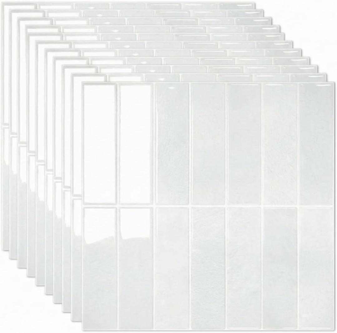 Novabright 10 Sheet White Peel and Stick Backsplash Tile 12 x 12 in Rectangle Subway Self Adhesive Wall Tiles for Kitchen Wall Bathroom Countertops