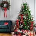 8 Pcs Large Velvet Christmas Bow 23.5x8.7 Inch Christmas Staircase Wreath Bows Gift Ribbon Bows Vintage Christmas Tree Topper Bows for Christmas Tree Indoor Outdoor Decoration, Red Green