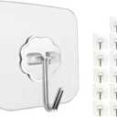 Jwxstore 12 Pack Heavy Duty Self Adhesive Hooks - 33lb Max, Transparent, Waterproof, Sticky Wall Hooks for Keys, Bathroom, Shower, Outdoor, Kitchen, Door, Home Improvement, Utility | Heavy Duty, 33lb Max, Waterproof, for Keys, Bathroom, Shower