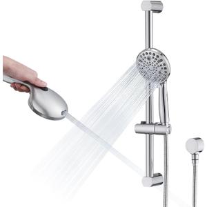 Hand Shower with Slide Bar, High Pressure 10 Setting Handheld Shower Head, Adjustable Height 24" Slide Bar, Wall Supply Elbow and 6.6ft Extra Long Shower Hose - Chrome