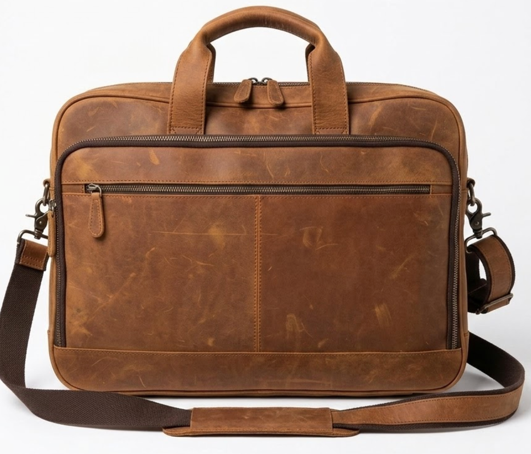 Full Grain Leather Messenger Bag for Men, 16” Briefcase Laptop Satchel Vintage Professional Office Work & Travel Bag