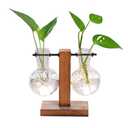 XXXFLOWER Plant Terrarium Wooden Stand, Hydroponic Planter Bulb Glass Metal Swivel Holder Retro Air Plants Water Plants for Home Office Decoration,Gifts for Plant Lover Wife Mom- 2 Love Bulb Vase