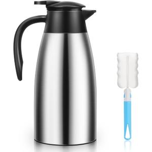 1 PCS 68 OZ Thermal Coffee Carafe, Insulated Stainless Steel Coffee Carafe Double Walled Vacuum Thermal Pot Flask with Brushes Thermos for Keeping Hot Coffee Tea Home and Office (Silver)