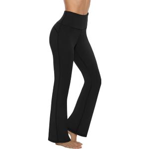 AFITNE Women's Yoga Pants Bootcut Workout Leggings Flare Casual Lounge Pants with Pockets High Waist and Tummy Control (Black, S)