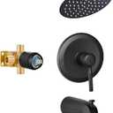 HUCKLE Tub Shower Faucet Set, 8-Inch Round Rain Shower Head and Tub Spout, Bathtub Faucet Set Complete, Single Handle Bathroom Set Faucet with Female Threads Valve Body Included, Black
