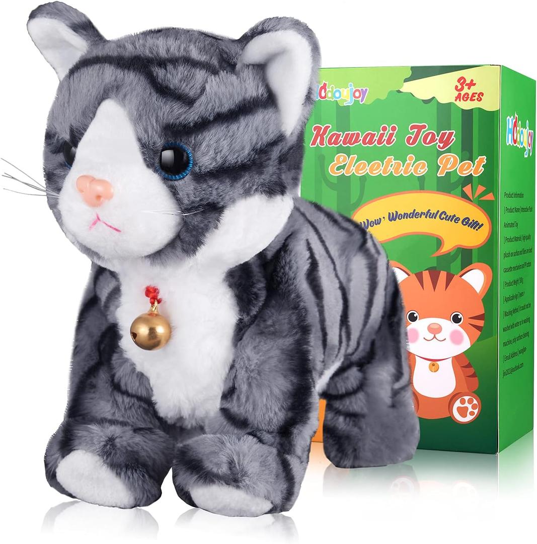 Pattern Gray Robotic Cat Toy for Kid That Move and Meow Purrs Touch Control Kitten Toys Animated Realistic Kitty Toys Kitten Robot Toy for Halloween Birthday H:12" (Pattern Grey Cat)