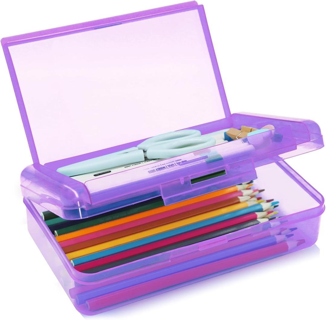1 Pack Double Layer Hard Pencil Cases, Plastic Translucent Pencil Box with Snap-Tight Lid for Pens, Pencils, School, Stylish Office Supplies Storage Organizer Box, Medium-sized (Light Purple) 1 Pack Double Layer Hard Pencil Cases, Plastic Translucent Pencil Box with Snap-Tight Lid for Pens, Pencils, School, Stylish Office Supplies Storage Organizer Box, Medium-sized (Light Purple)