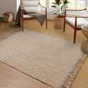 Collive Comfy Area Rug 4' x 6', Tan/Cream Woven Cotton Bedroom Rugs, Modern Indoor Accent Rug Floor Carpet with Tassel for Living Room, Nursery Room, Dining Room, Bedside, Office, Patio Decor