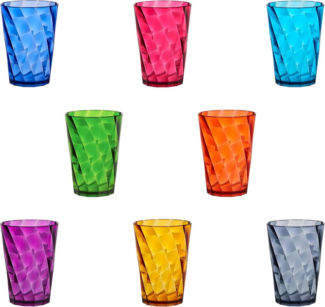 US Acrylic Optix Mini Plastic Reusable Drinking Glasses (Set of 8) 8oz Juice Cups in Jewel Tone Colors | BPA-Free Tumblers, Made in USA | Top-Rack Dishwasher Safe (8-ounce)