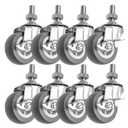 FactorDuty 2 Inch Grey Caster Wheel 3/8"-1.2" Threaded Stem Mount Caster Wheel With Locking Brake Polyurethane Wheels Premium Non Marking No Noise 65LB Per Wheel (Pack of 8) (2" Stem Side Brake)