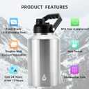 BJPKPK One Gallon(128 oz) Insulated Water Bottle, Dishwasher Safe Stainless Steel Jug, BPA Free Jug with Ergonomic Handle & Anti-slip Bottom, Large Water Bottle,Stainless Steel