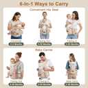 Baby Carrier with Hip Seat, 6-in-1 Baby Carrier Newborn to Toddler, Adjustable Detachable Infant Toddler Carrier, Hands-Free Baby Holder, All Seasons, Perfect for Shopping Travelling (Khaki)