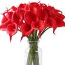 SITUMEIZI 24 PCS Red Fake Flowers Artificial Calla Lily Silk Flowers Real Touch for Mother's Day Easter Home Kitchen Decor Wedding Bouquet Office Spring Decoration