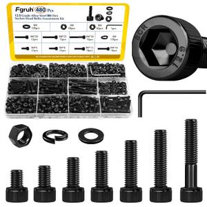 480PCS M4 Screws Assortment Kit, M4x6/8/12/16/20/30 mm Hex Socket Head Cap Bolts, Nuts & Washers Set, 12.9 Grade Alloy Steel Black Zinc Plated M4 Screw Assorted Kit for 3D Printer, DIY, Repairs