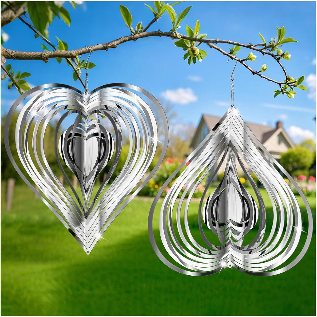 Wind Spinner 3D Hanging Wind Sculptures Outdoor Sparkly Metal Flowing Stainless Steel Mirrored Patio Wind Chime Decor for Yard Garden Balcony Decoration