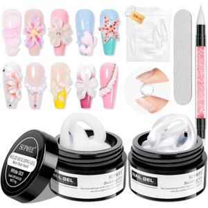 3D Sculpting Gel for Nail Art Chrome Powder No Wipe , Clear Semi-solid Modeling Carving Structure Nail Gel Suitable for Sticking Rhinestones and Painting,White 003, 015