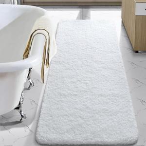 LOCHAS Bathroom Rug Runner 24x60 Inch, Soft Thick Absorbent Microfiber Bath Rugs for Bathroom, Machine Washable, Shaggy Plush Non Slip Bath Mat for Tub, Shower Floor, Quick Dry Mats, White (60x24 inch (Rectangular))