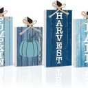 4 PCS Fall Decorations for Home Blue Fall Decor Centerpieces for Tables Pumpkin Falls Letter Decor Thanksgiving Decorations Harvest Autumn Farmhouse Table Sign for Kitchen Mantel