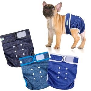 wegreeco Frenchie Dog Diapers Female No Tail Hole,Washable Pet French Puppy Bulldog Diapers Female for Period Heat,Reusable Doggy Doggie Dog Diapers Jeans Medium