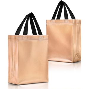 Nush Nush Rose Gold Gift Bags Set of 12 – Reusable Gift Bags With Handles Medium Size - Ideal for Bachelorette Party Favor, Birthday, Wedding, Birthday, Baby Shower, Return GIfts - 8W x 4D x 10H