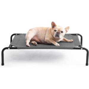 EHEYCIGA Elevated Dog Cot Bed Medium Size Dog, Raised Outdoor Dog Hammock, Lifted Pet Platform with Frame and Washable Waterproof Cooling Teslin Mesh and Anti-Slip Feet, 35x22 inch (Grey)