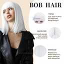 SUKRI White Bob Wig with Bangs Short Straight White Wigs for Women Silver White Bob Hair Wig for Party Cosplay Daily Use12Inch