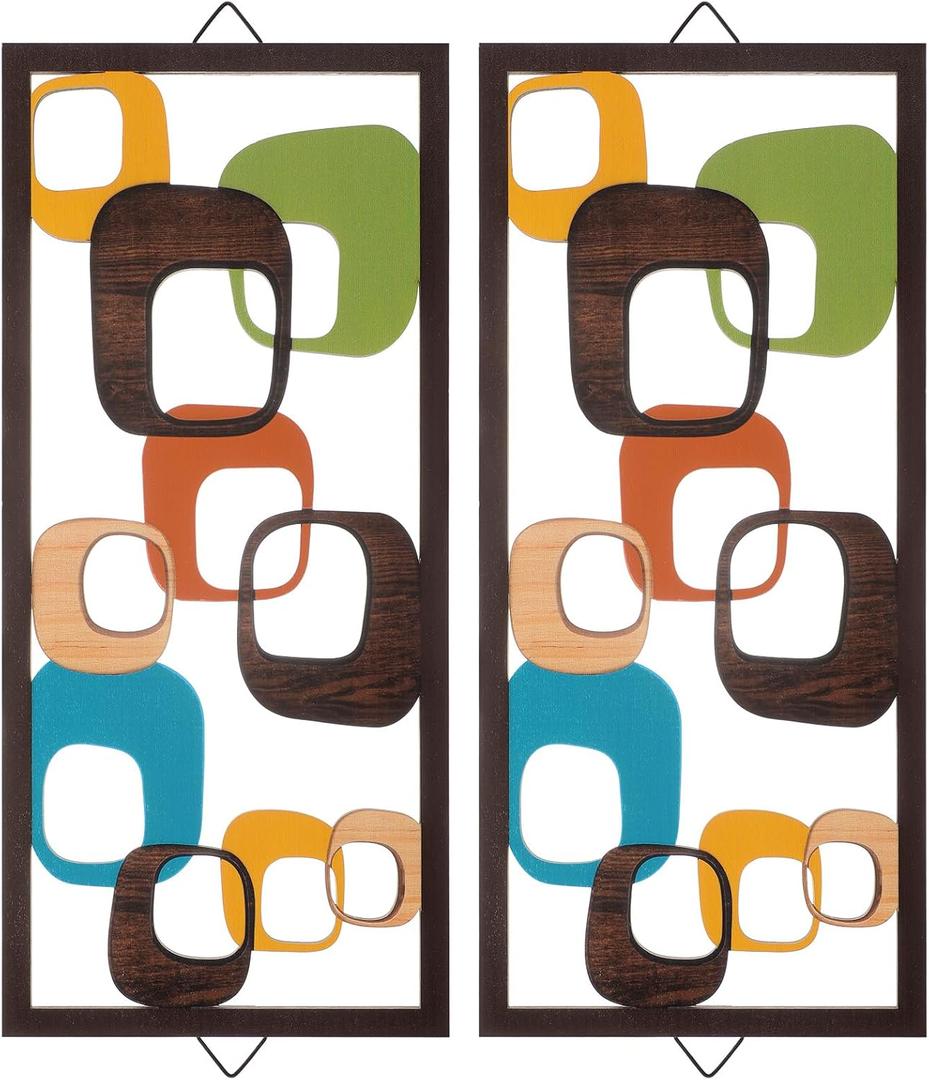 CroBlissful 2 Pcs Mid Century Wall Art Mid Century Modern Decor Elegance Wall Accents Wood Abstract Decor Geometric Panels for Interior Panel Wood Art for Home Living Room