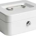 Jssmst Caja pequea con cerradura de llave - Caja de metal duradera con bandeja de dinero blanca, CB0105M (White)