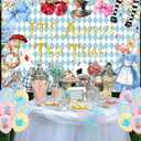 Wonderland Decorations Include Backdrop Ballons,Alice Party Photo Background 5 x 3 FT and Tea Balloon