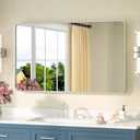 TETOTE Brushed Nickel Bathroom Mirror 40 x 24 Inch Brushed Nickel Metal Framed Bathroom Mirror, Tempered Glass, Modern Farmhouse Wall Mounted Mirror for Decorative(Horizontal/Vertical)