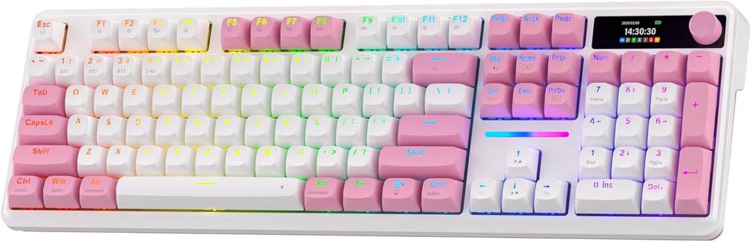 Redragon K762 Wireless Gasket Gaming Keyboard w/Hype Screen & Knob, 104 Keys Mechanical Keyboard, Easy-Control 1.14 TFT Info Display, 5-Layer Noise Dampening, Round PBT Keycaps, Custom Linear Switch