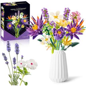 Flower Bouquet Building Set, 891PCS DIY Artificial Flower Bouquet Set, Birds of Paradise and Water Lily Bouquet Building Sets for Home Office Decor for Adults, Gift for Valentine's Day, Mother's Day