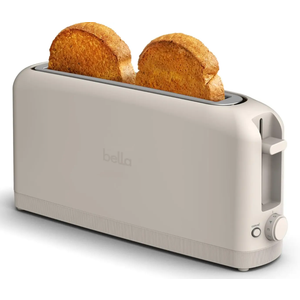 bella 2 Slice Slim Toaster, Fitsanywhere™ Kitchenware, 6 Setting Shade Control with Reheat & Cancel Buttons, Fits sourdough, 10” Long Slot, Anti Jam & Auto Shutoff, 900 Watt, Oatmilk