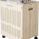 50L Rolling Laundry Basket with Wheels & Handle, Compact Plastic Hamper for Small Spaces, Modern Clothes & Toy Organizer for Dorm, Bathroom, or Apartment