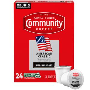 Community Coffee American Classic 24 Count Coffee Pods, Medium Roast, Compatible with Keurig 2.0 K-Cup Brewers, 24 Count (Pack of 1), BB Date 12/08/2025