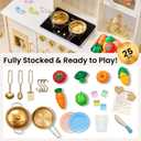 Wooden Play Kitchen for Toddlers, Modern Kids Kitchen Playset with Realistic Lights & Sounds, Toy Kitchen Set with 25 Pcs Accessories, Pretend Play for Girls & Boys Ages 3+, Cream White