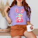 Easter Shirts for Women Happy Bunny Shirt Cute Rabbit Graphic Tee Funny Easter Gifts Short Sleeve Tops (Purple, M)