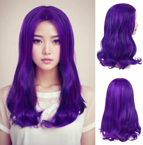 GNIMEGIL Purple Wigs For Women Mal Cosplay Halloween Costume Wig Drag Queen Wigs In Synthetic Hair Highlights Blue Mixed Purple Wig Long Wavy Musical Carnival Party Celia Monsters Inc Costume Adultv