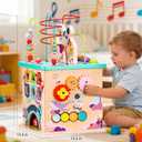 Pre-Assembled 9 in 1 Wooden Activity Cube. Educational Learning Toy for Kids with Bead Maze, Shape Sorter and Music Gears and More. for Toddlers 18 Month+. Birthday Gifts for Boys and Girls, large sized at 13.3x13.3x23.2 inches