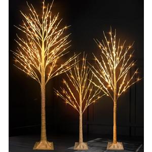 Dazzle Bright 3 Pack Light up Birch Tree, 4FT 96 LED/ 5FT 120 LED/ 6FT 240 LED Pre lit Birch Christmas Tree for Xmas Indoor Outdoor Home Party Garden Decor