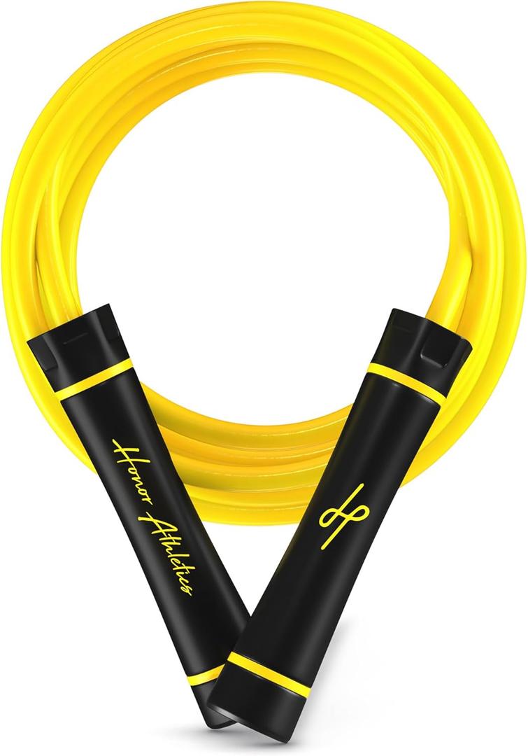 Honor Athletics - WEIGHTED 1.1lb HEAVY Jump Rope for High-Intensity and Strength Training - Adjustable 10ft PVC Rope with Ergonomic Grip, Ideal for Boxing, CrossFit, Muay Thai, MMA, and Fitness (Yellow)