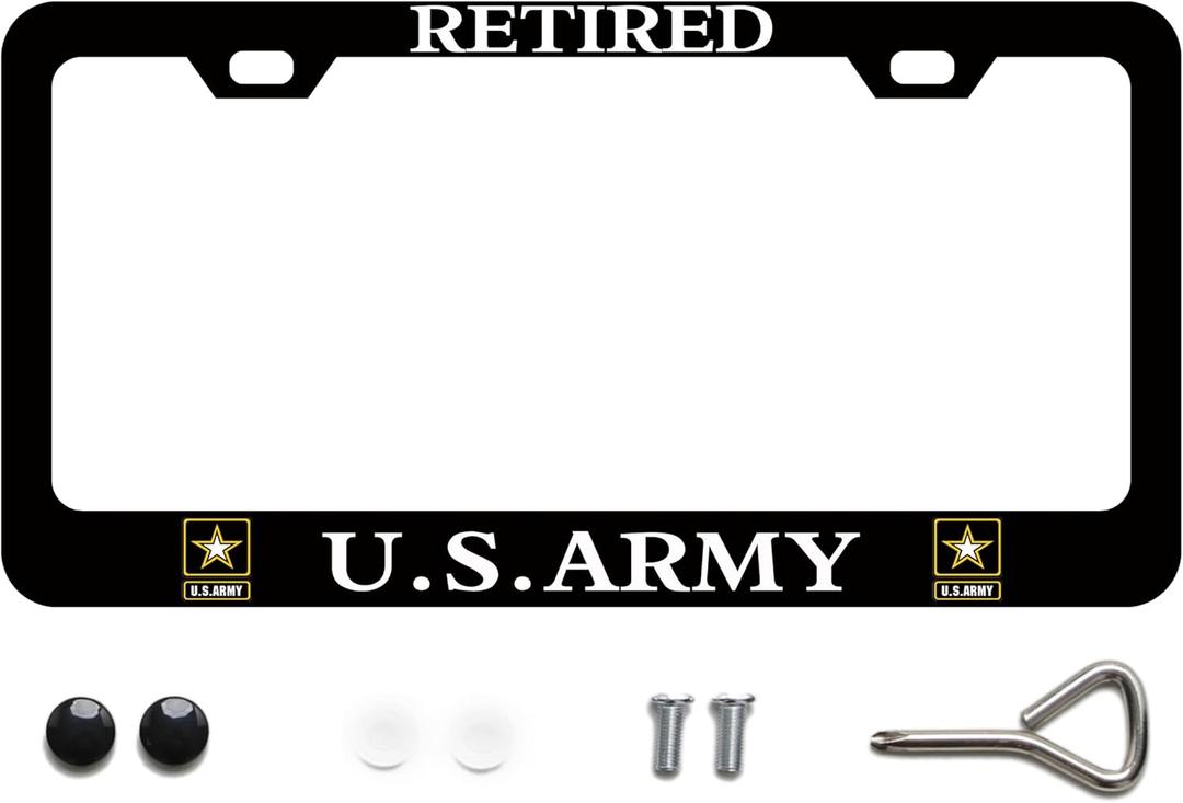 Retired Army License Plate Frame US Army Decorative Stainless Steel Car License Plate Cover for Men Women 12 X 6 Inch