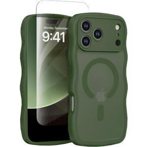 Dasku for iPhone 17 Pro Max Case for Women Girls, Compatible with[Military-Grade Full Camera Protection] Magnetic Wave Translucent Matte Shockproof Phone Case for 17 Pro Max Cover (Dark Green)