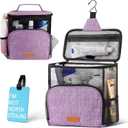 Hanging Toiletry Bag, Shower Caddy Tote Bag (Updated Version, Full Size Bottle Compatible), Bath Organizer for College Dorms, Gym, Camp, Women Men, with Funny Luggage Tag (Purple)