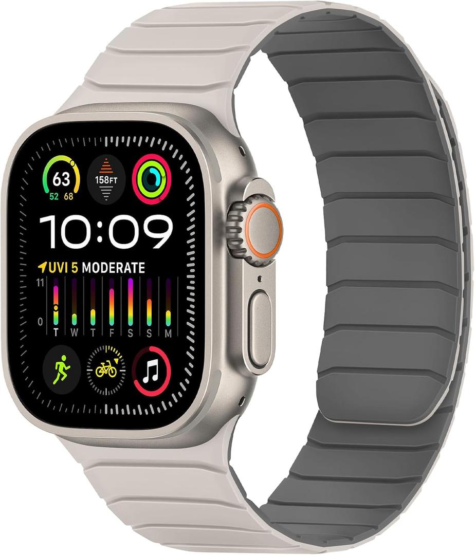 Tasikar Magnetic Bands Compatible with Apple Watch 49mm 46mm 45mm 44mm 42mm Soft Silicone Replacement Loop Wristband for iWatch Ultra 3 2 1 SE Series 11 10 9 8 7 6 5 4 3, Starlight-Grey