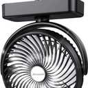 10000mAh Battery Operated Camping Fan with LED Light-7 inch USB Fan with Hanging Hook for Tent Car RV Hurricane Emergency Outage