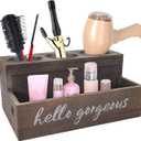 Hair Dryer Holder, Wooden Hair Tool Organizer, Bathroom Supplies Countertop Storage and Vanity Caddy for Blow Dryer Curling Iron Holder Hair Straightener Brush Hair Styling Accessories (brown)
